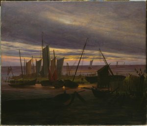 Lodě v přístavu večer od Caspar David Friedrich